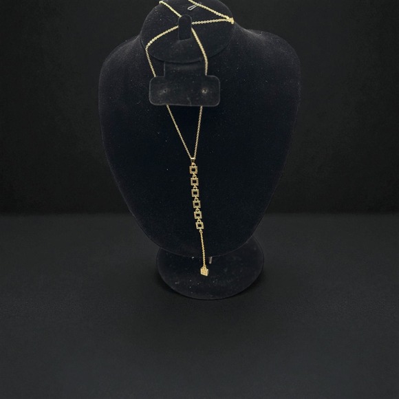 Aiden Eden Jewelry - Gold Tone Y Necklace Square Link Pave‎ Charm Drop Lariat NIB Aiden Eden